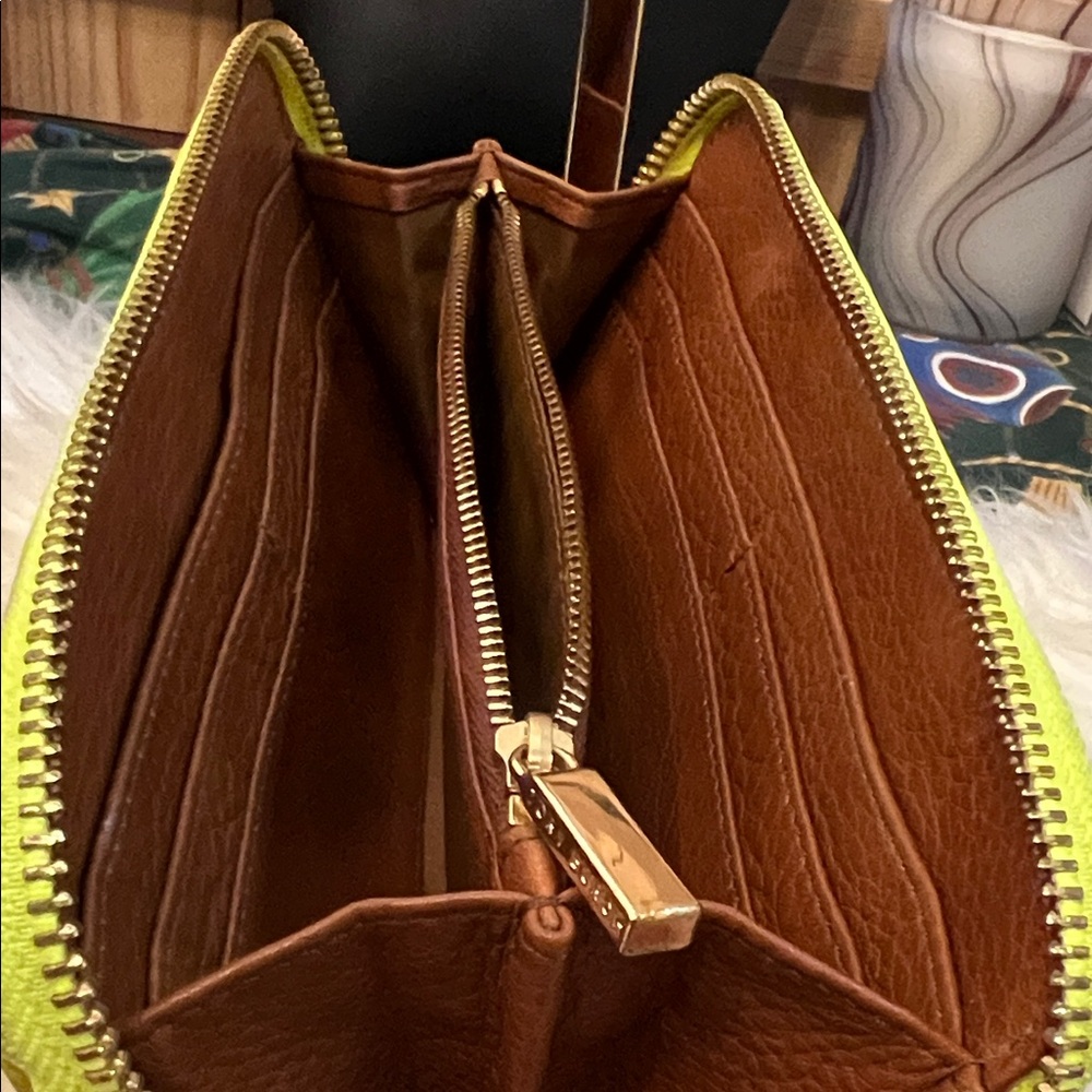 Tory Burch Neon Yellow Green Python Embossed Zipp… - image 8